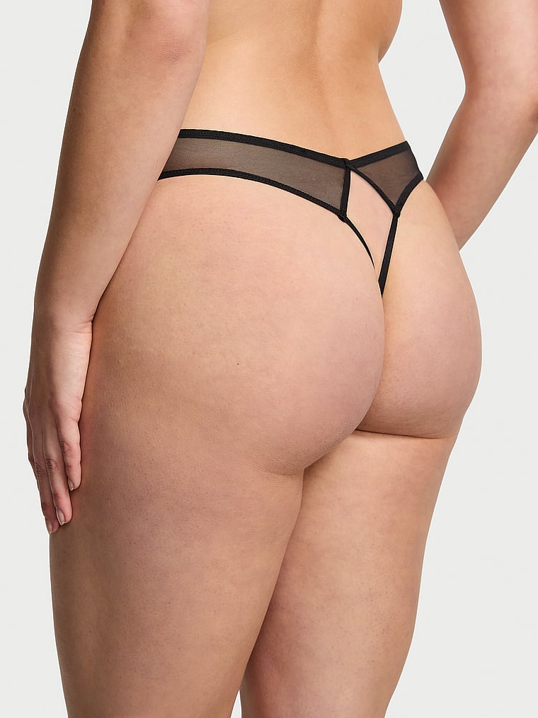 Rose Lace & Grommet Crotchless Thong Panty