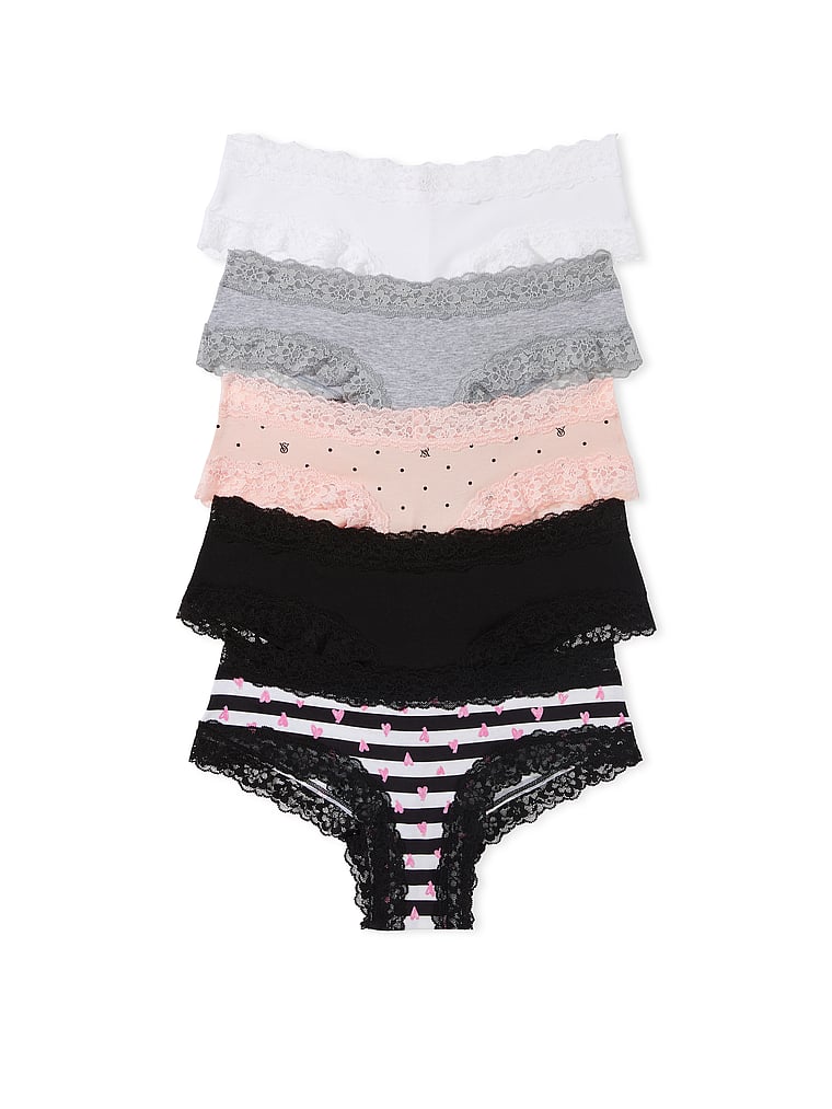 Victoria's Secret, Victoria's Secret 5-Pack Lace Waist Cotton Cheeky Panties, Everyday Mix, offModelFront, 1 of 1