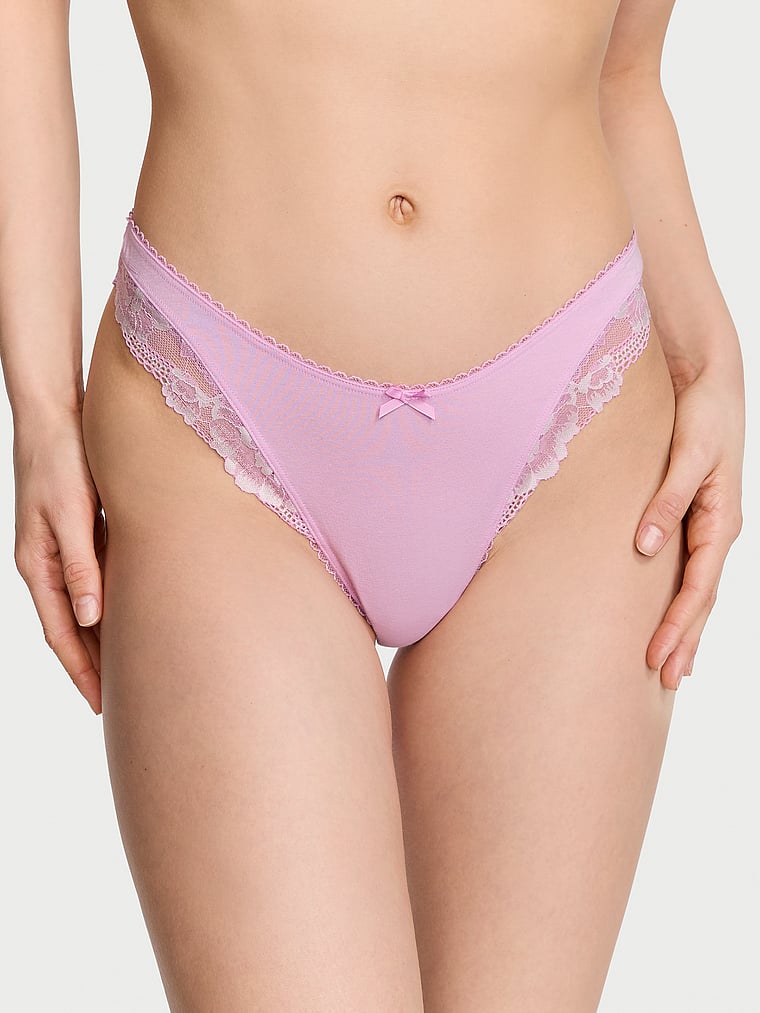 Stretch Cotton High-Leg Scoop Thong Panty