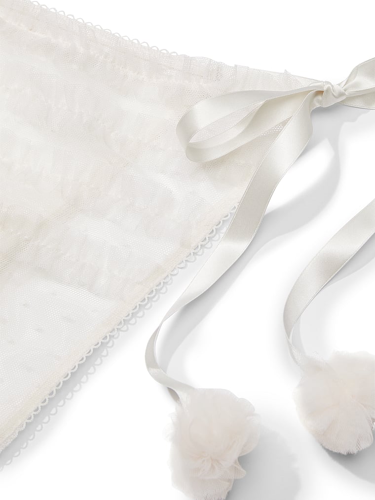 Victoria's Secret, Dream Angels Bridal Tulle Ruffle Pom-Pom String Bikini Panty, Coconut White, detail, 4 of 4