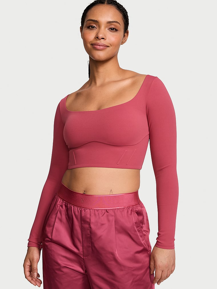 VS Elevate Cropped Long-Sleeve Corset Top