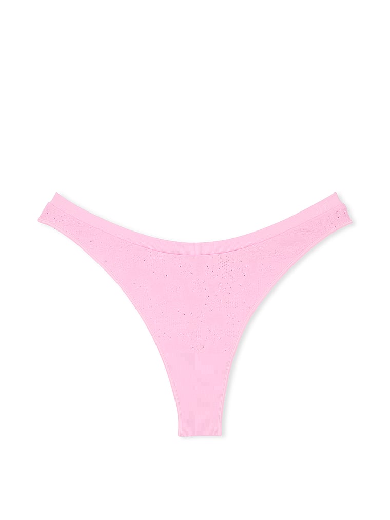 PINK Seamless Thong Panty, Pink Bubble Daisy, offModelFront, 3 of 3