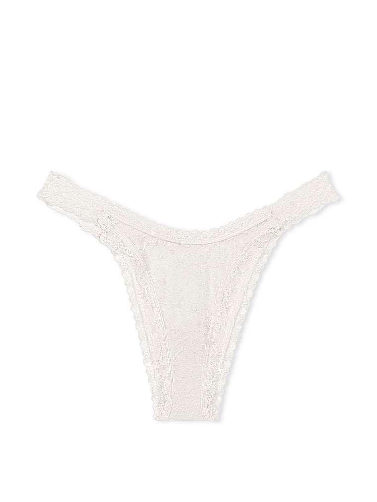 Victoria's Secret, The Lacie Lace Brazilian Panty, Coconut White, offModelFront, 3 of 3