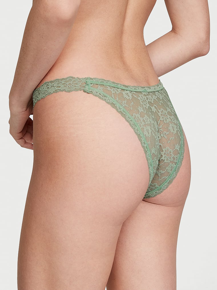 Victoria's Secret, The Lacie Lace Brazilian Panty, Seasalt Green, onModelBack, 2 of 3 Rebecca is 5'9" and wears Small