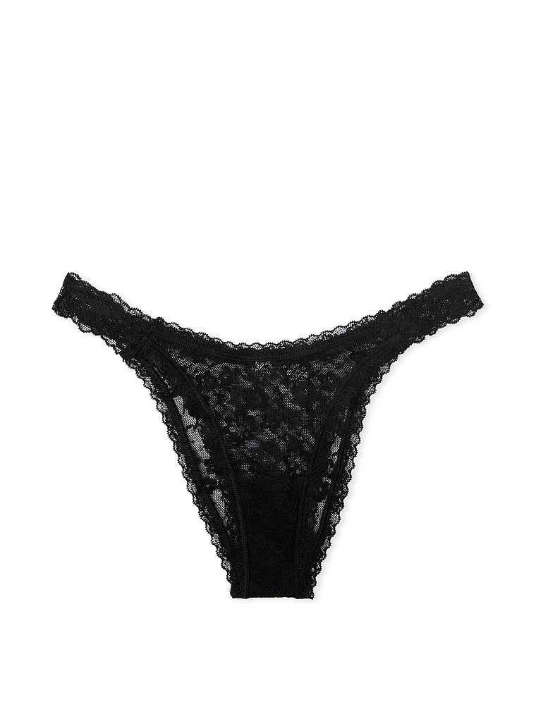 Victoria's Secret, The Lacie Lace Brazilian Panty, Black, offModelFront, 4 of 4