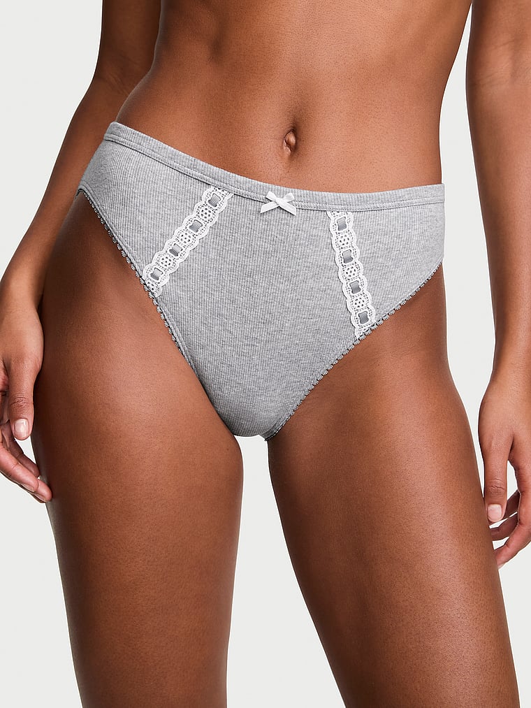Victoria's Secret, Victoria's Secret Stretch Cotton High-Leg Brief Panty, Mhg/White, onModelFront, 1 of 3 Ange-Marie is 5'10" and wears Small