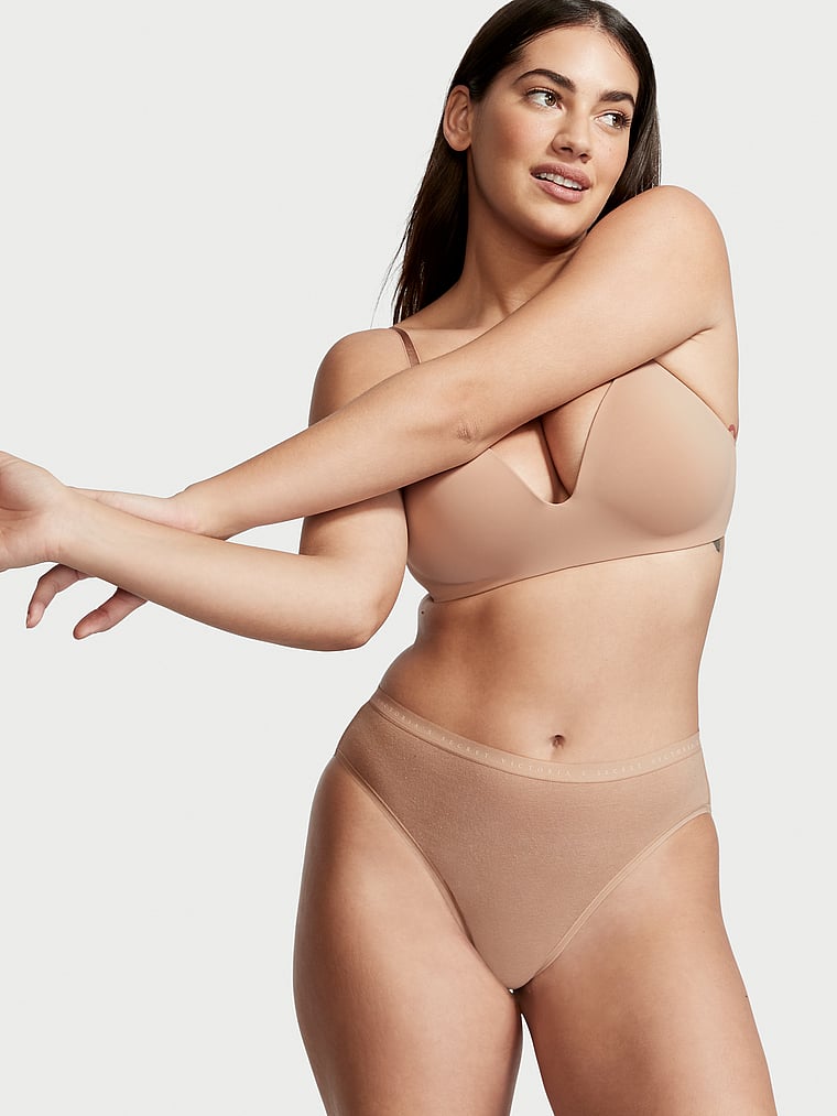 Victoria's Secret, Victoria's Secret Stretch Cotton High-Leg Brief Panty, Beige, onModelFront, 1 of 3 Lorena is 5'9" and wears Large