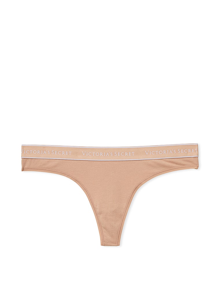 Victoria's Secret, Cotton Logo Cotton Thong Panty, Praline, offModelFront, 3 of 3