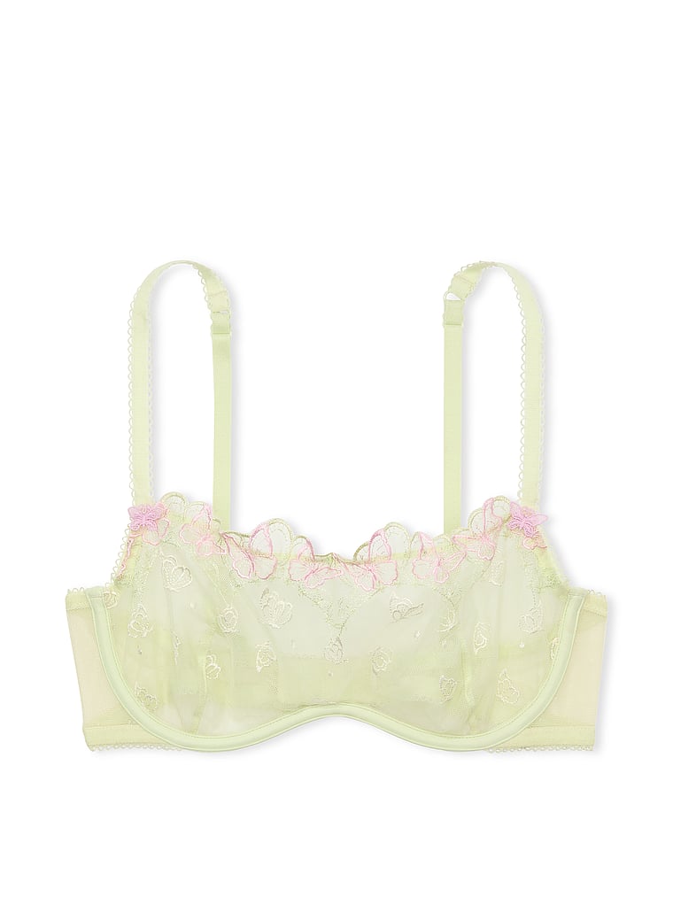 PINK Wink Unlined Scoop Bra, Lime Cream With Pink, offModelFront, 3 of 4