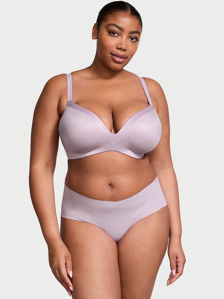 Victoria's Secret, Victoria's Secret Bare Infinity Flex Wireless Perfect Shape Bra, Hope Lilac, onModelSide, 5 of 5 Brianna is 5'10" and wears 38DD (E) or Extra Large