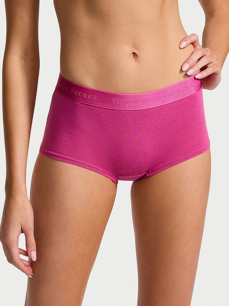 Victoria's Secret, Cotton Logo Cotton Boyshort Panty, Luscious Rose, onModelFront, 1 of 3 Kennidy is 5'11" or 180cm and wears Small
