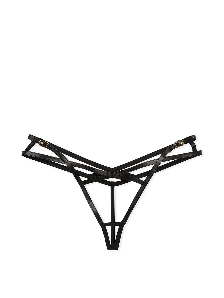 Faux Leather High-Leg Crotchless Thong Panty