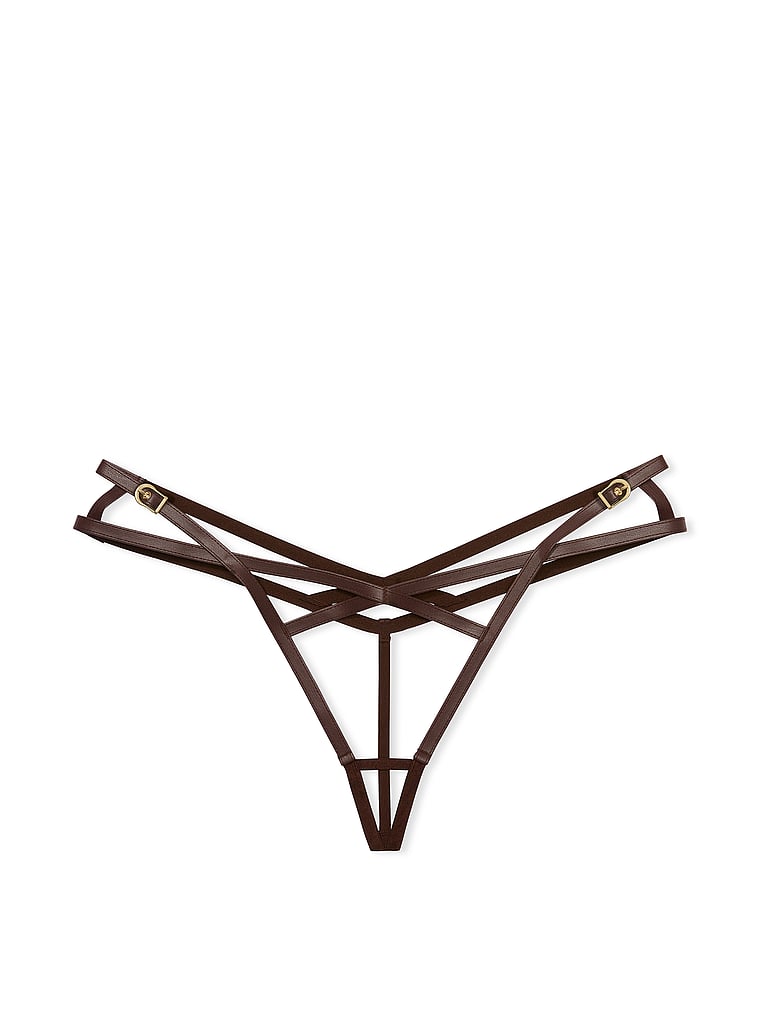 Faux Leather High-Leg Crotchless Thong Panty