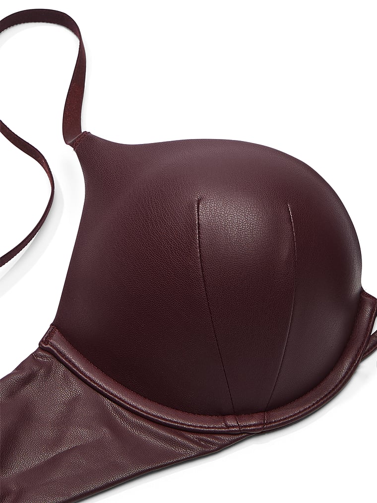 Victoria's Secret, Very Sexy Bombshell Add-2-Cups Faux Leather Push-Up Bra, Burgundy Brown, onModelBack, 3 of 5