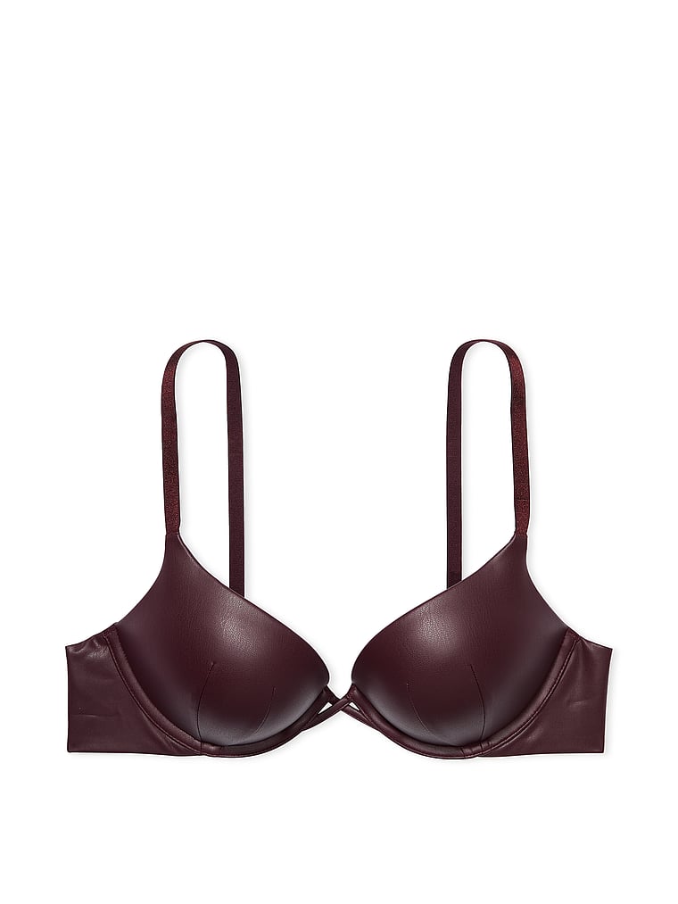 Victoria's Secret, Very Sexy Bombshell Add-2-Cups Faux Leather Push-Up Bra, Burgundy Brown, offModelFront, 5 of 5