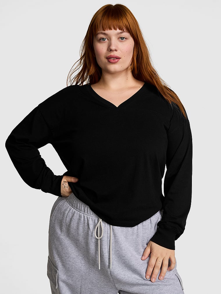 Ace Cotton V-Neck Long-Sleeve Tee