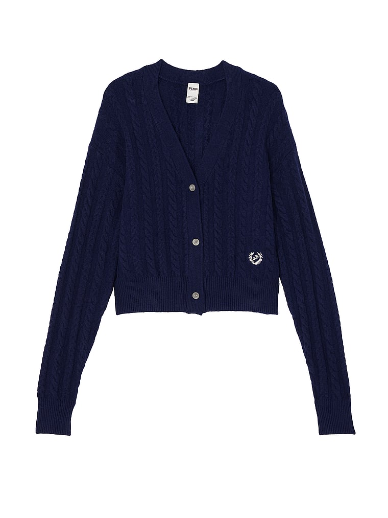 Collegiate Cable-Knit Cropped Cardigan