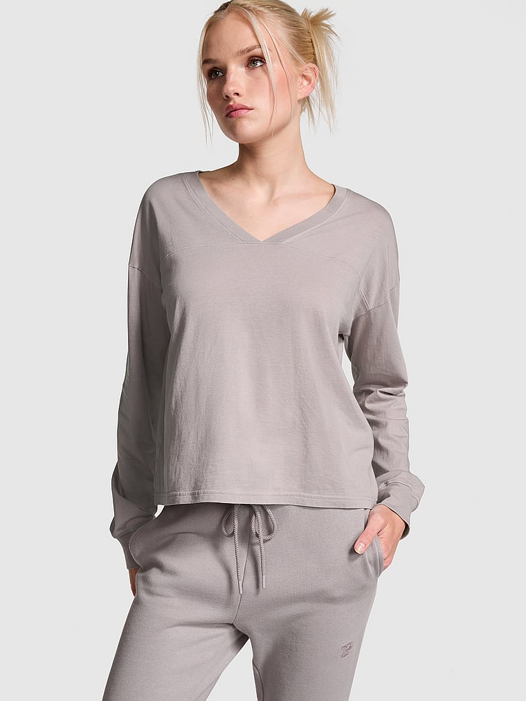 Ace Cotton V-Neck Long-Sleeve Tee