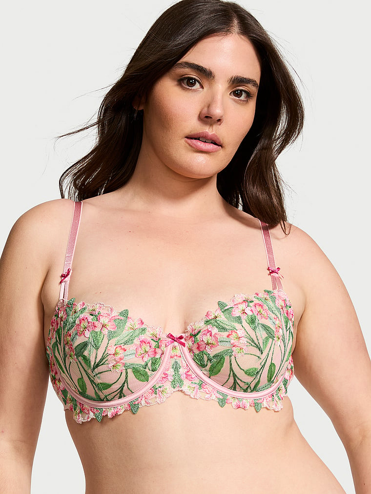 Victoria's Secret, Dream Angels Wicked Unlined Lily Embroidery Balconette Bra, onModelFront, 2 of 5