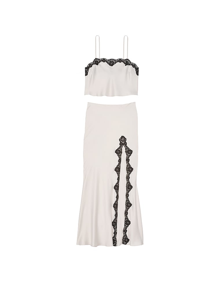 Victoria's Secret, Victoria's Secret Satin Lace-Trim Cropped Top & Slip Skirt Set, COCONUT WHITE, offModelFront, 3 of 3