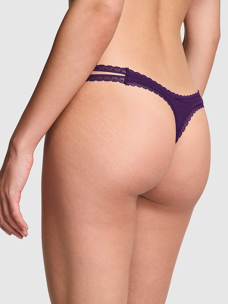 PINK Wink Lace-Trim Strappy Thong Panty, onModelBack, 2 of 3