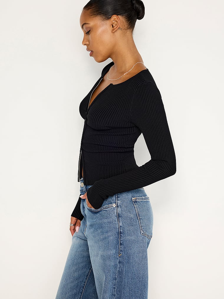 VIirgo Rib Zip Front Sweater