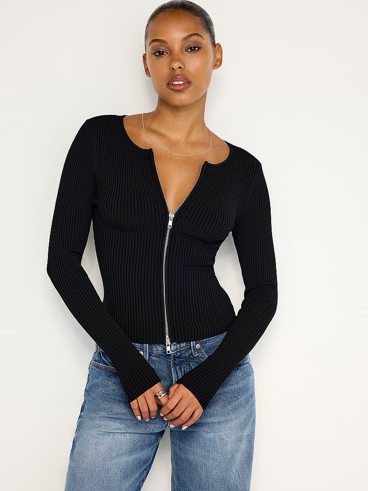 Virgo Rib Zip Front Sweater