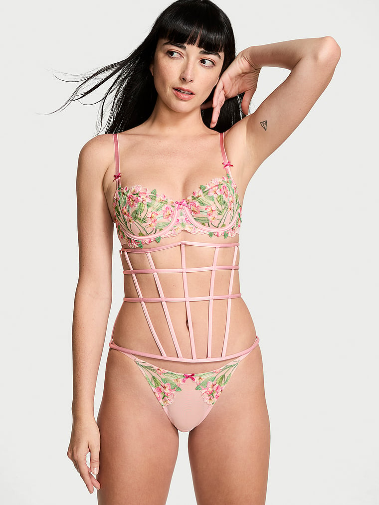 Victoria's Secret, Dream Angels Wicked Unlined Lily Embroidery Balconette Bra, onModelSide, 1 of 5