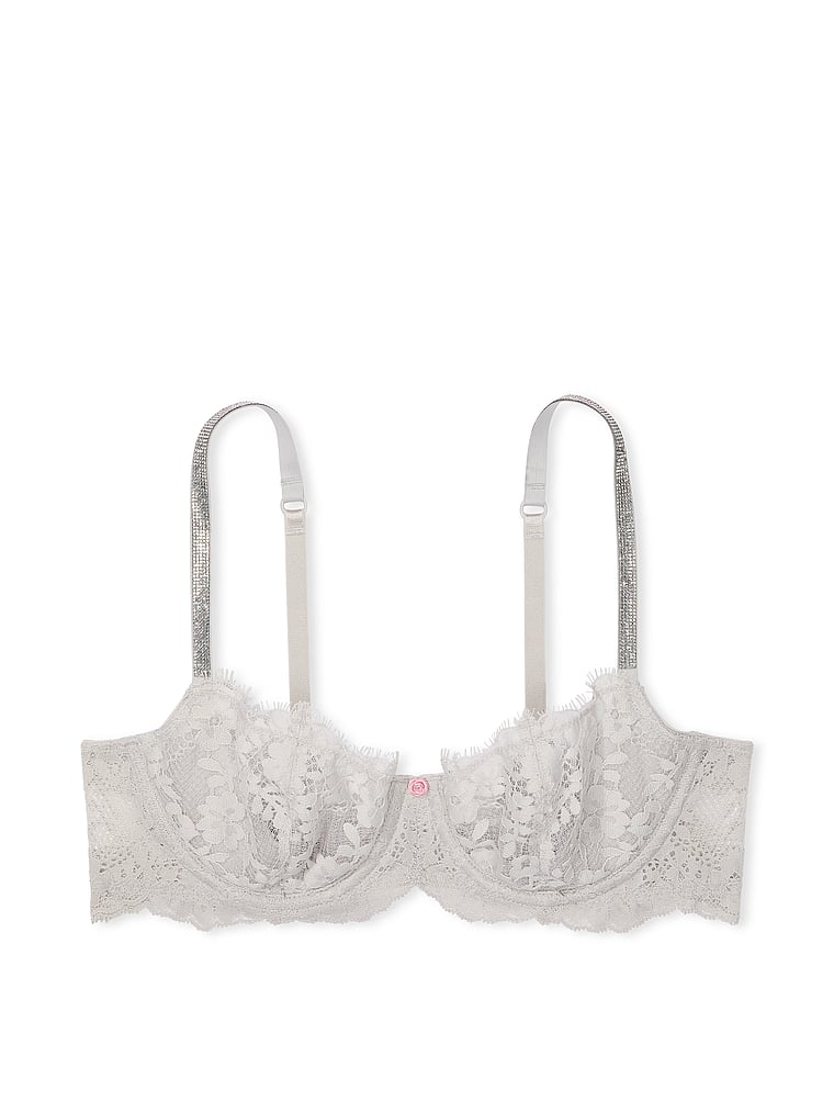 Buy Wicked Twinkle Strap Unlined Lace Balconette Bra Silver Pearl