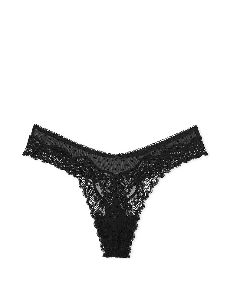 Tease Mesh Lace-Trim High-Leg Thong Panty