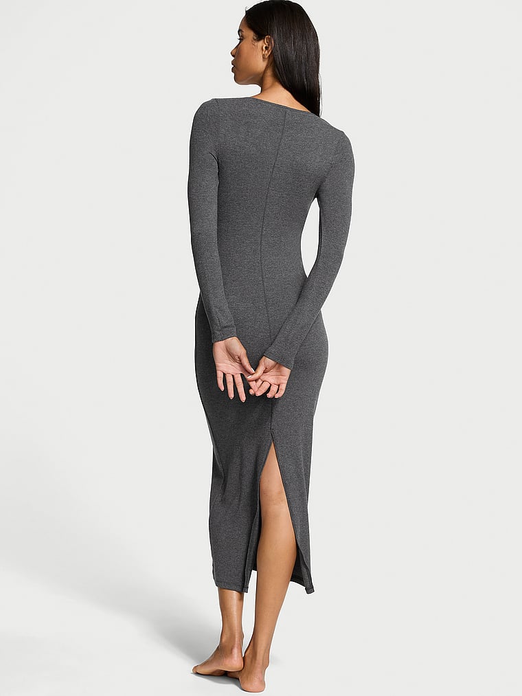 Ribbed Modal Long-Sleeve Slip Dress