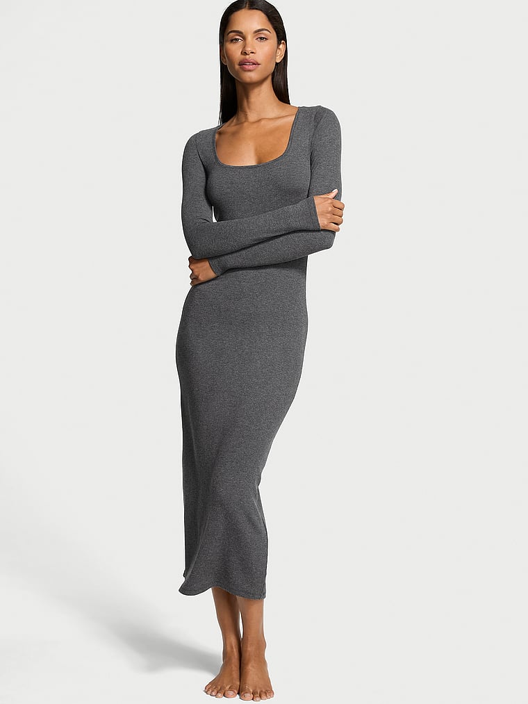 Ribbed Modal Long-Sleeve Slip Dress