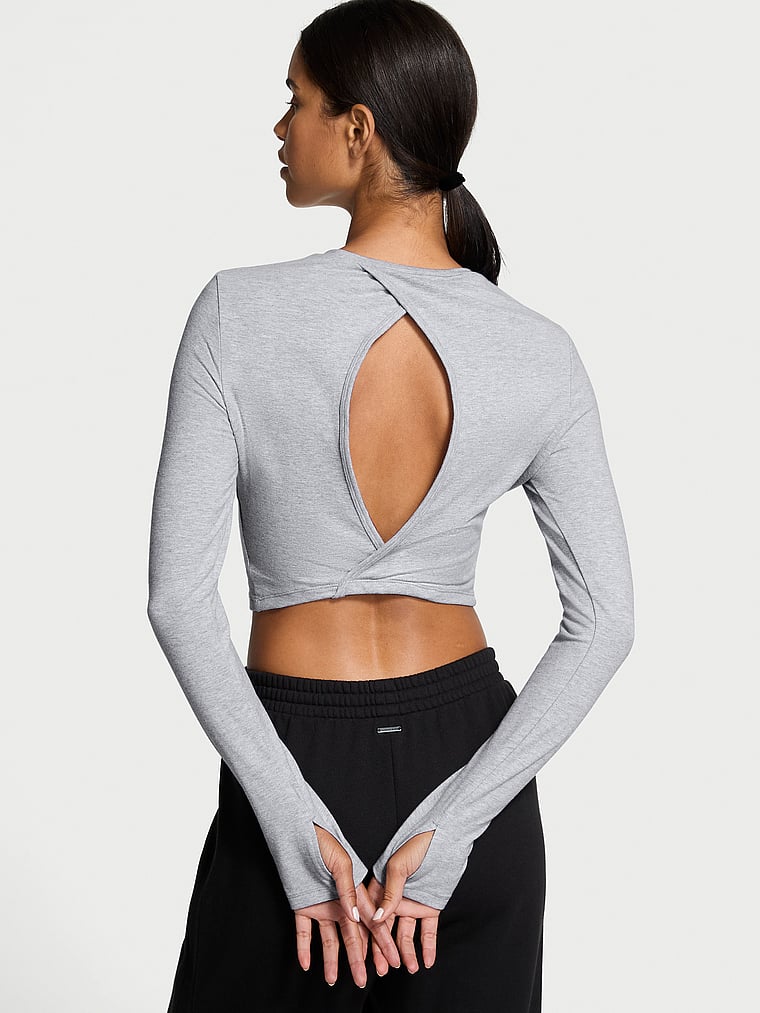 Cotton Cutout Back Long-Sleeve Top