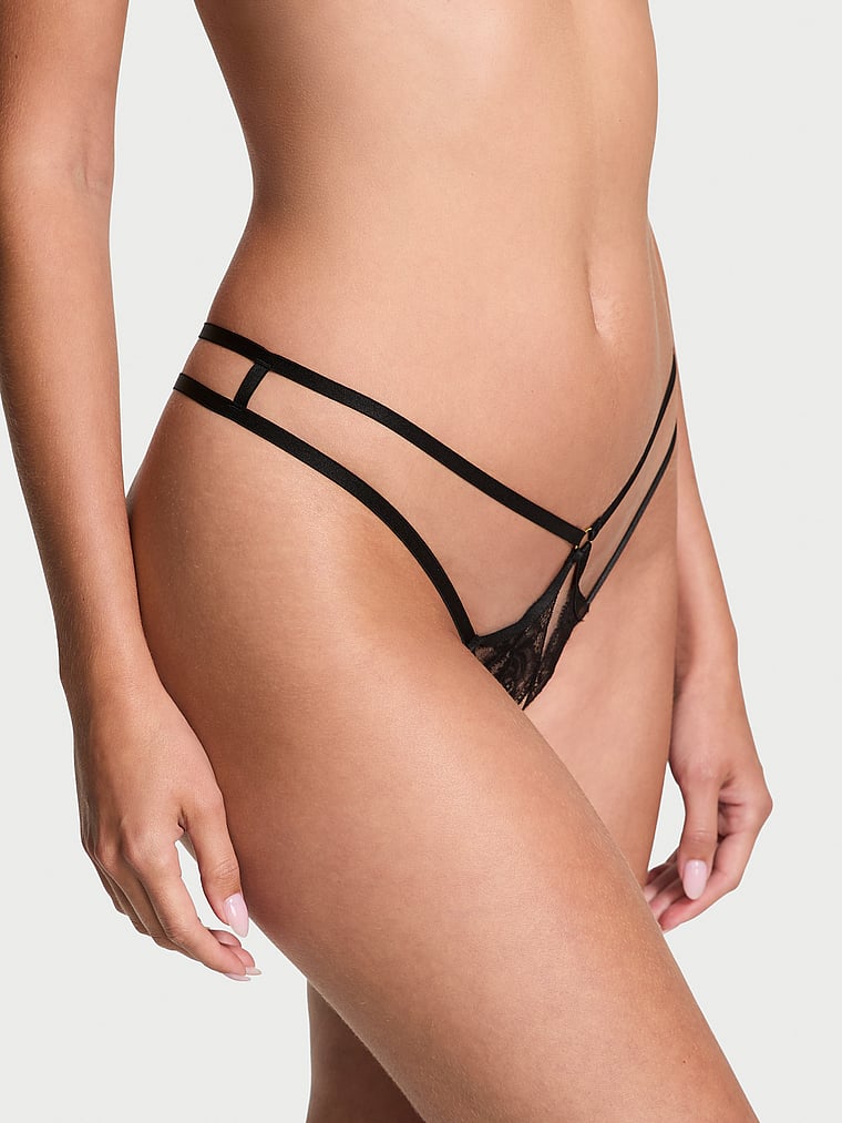 Strappy Hardware Crotchless Thong Panty