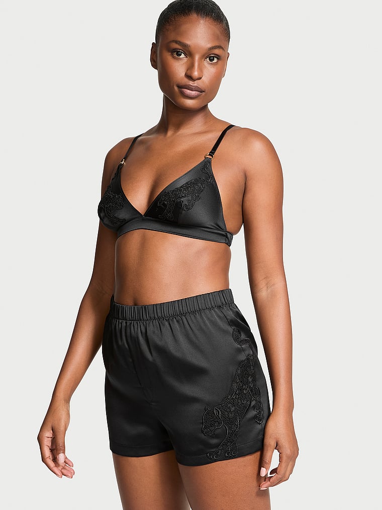 Jaguar Satin Triangle Bralette & Boxer Shorts Set