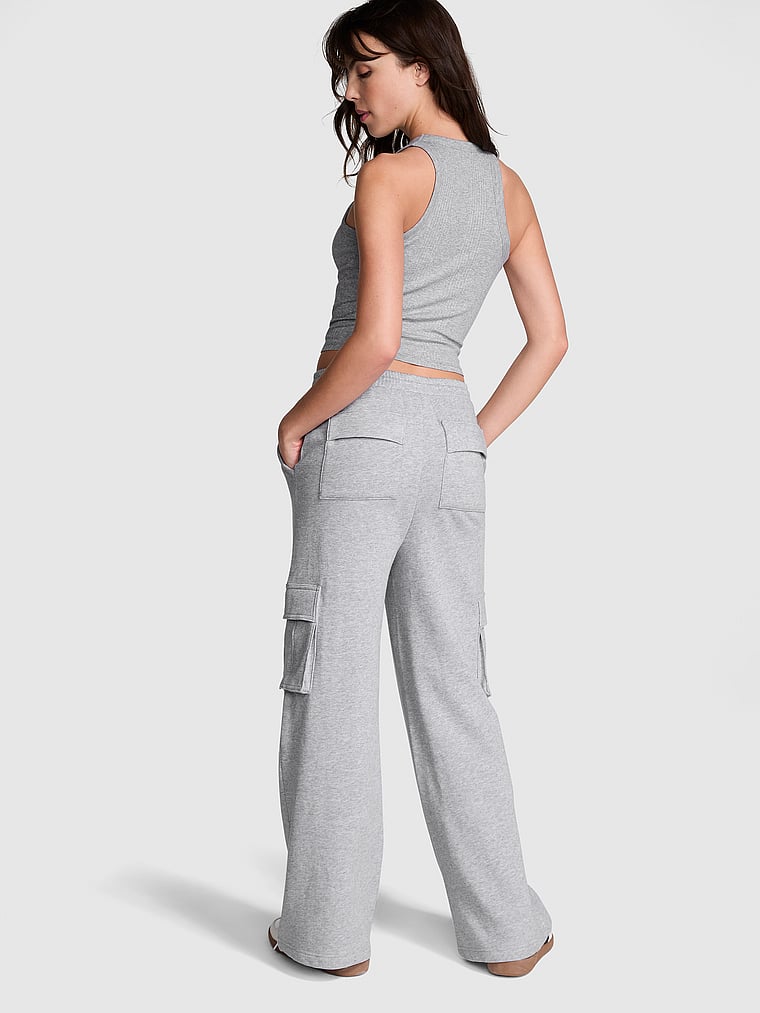 PINK Ivy Fleece Wide-Leg Cargo Sweatpants , Medium Heather Grey, onModelBack, 2 of 4 Scarlett is 5'11" and wears Small