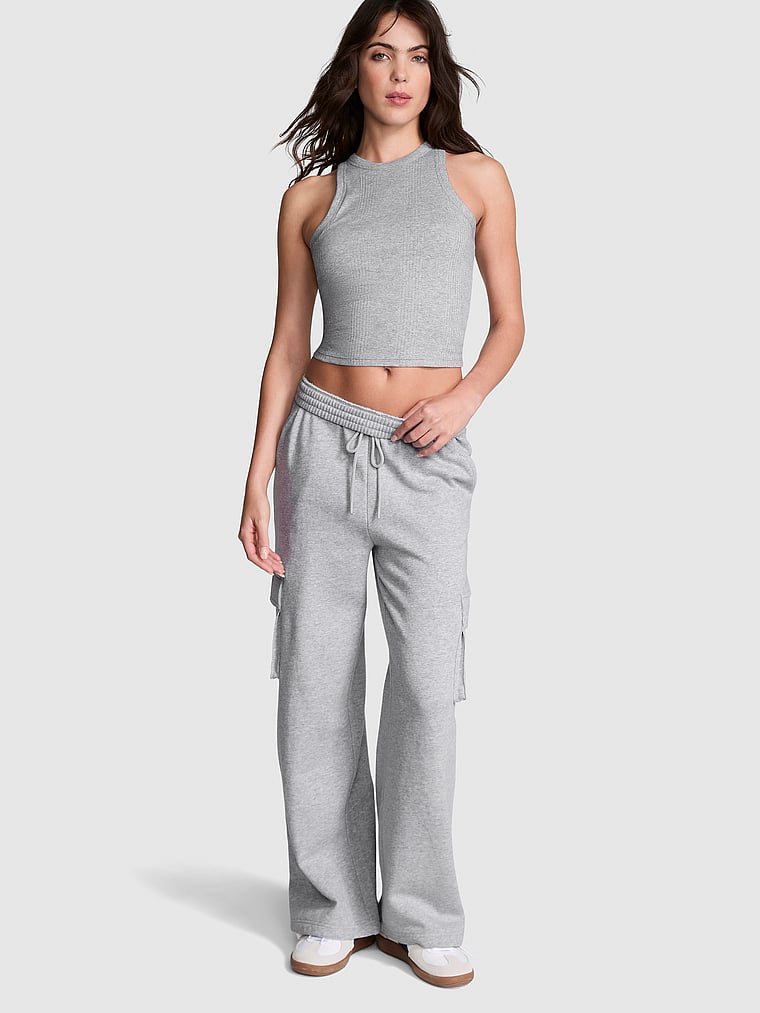 PINK Ivy Fleece Wide-Leg Cargo Sweatpants , Medium Heather Grey, onModelFront, 1 of 4 Scarlett is 5'11" and wears Small