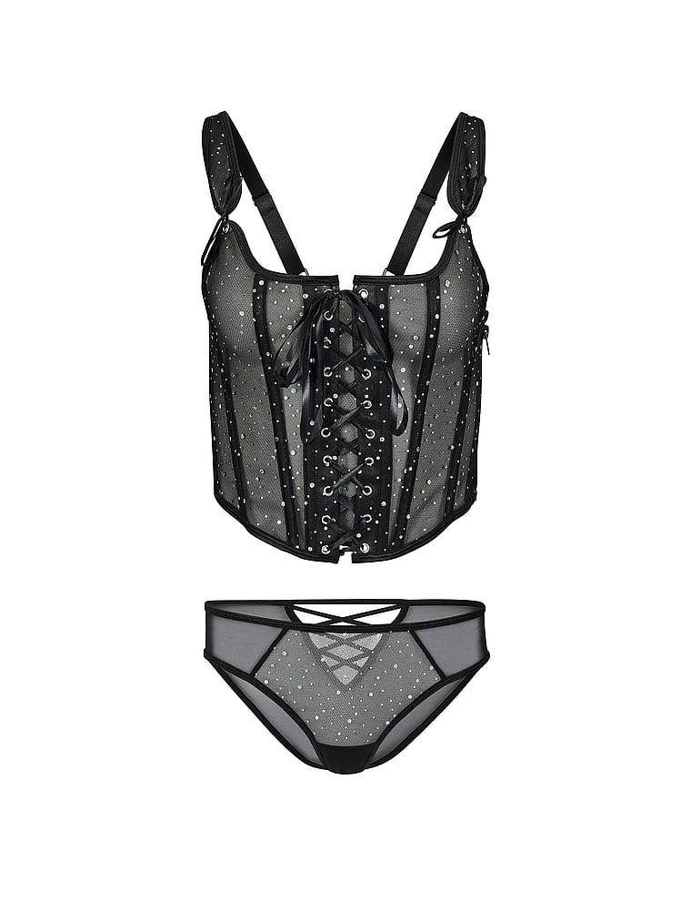 Buy Diamond Corset + Panty Set, Jet Black - Order BUSTIER-LINGERIE ...