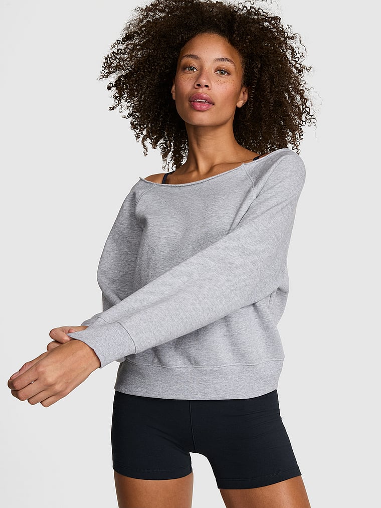 PINK Campus Fleece™ Off-The-Shoulder Sweatshirt, onModelFront, 1 of 2
