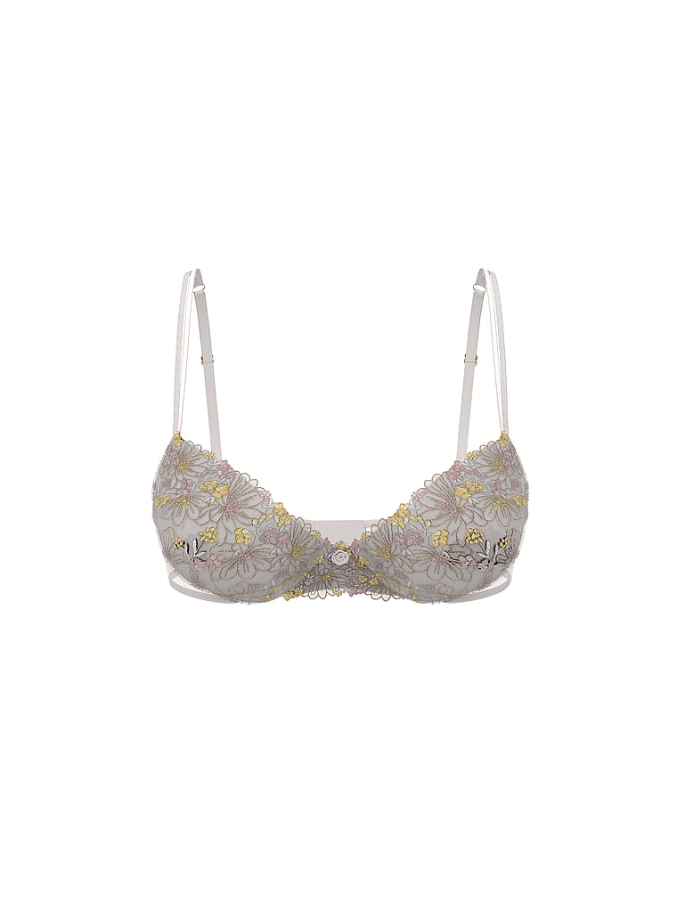 Victoria's Secret, Dream Angels Wildflower Embroidery Lightly Lined Demi Bra, White & Blue Wildflowers, offModelFront, 2 of 5
