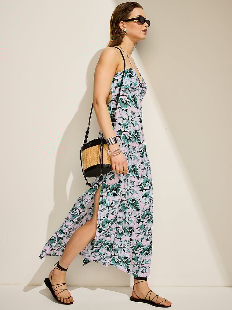 Victoria's Secret, Victoria's Secret Swim Beachwear Halter Maxi Dress, Blue Floral, onModelBack, 4 of 4 Lotta is 5'10" and wears 34B or Small