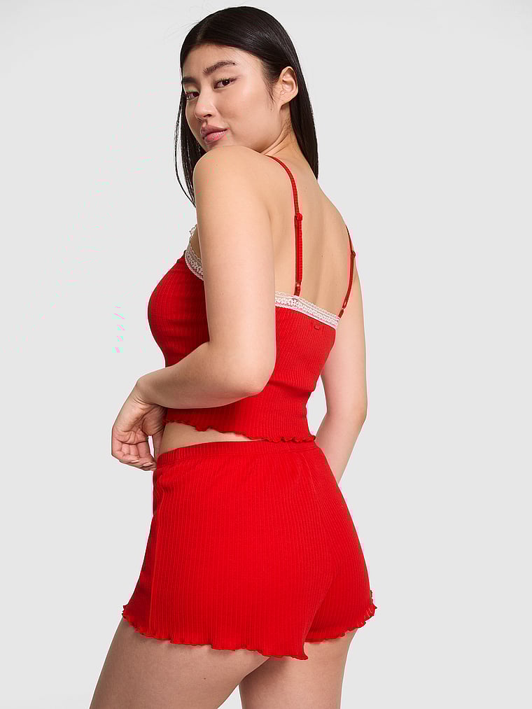 PINK Drop Needle Pointelle Shorts, Red, onModelBack, 2 of 4 Gloria is 5'9" and wears Small