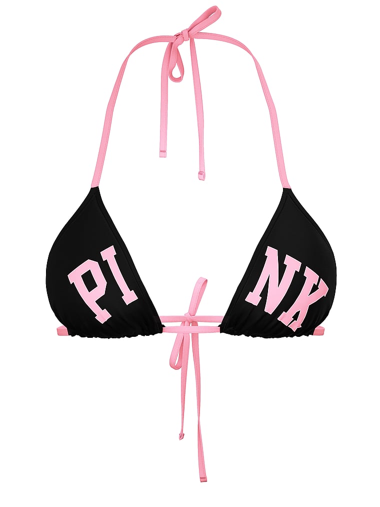 PINK SWIM Triangle String Bikini Top, Limited Edition Black, offModelFront, 4 of 4