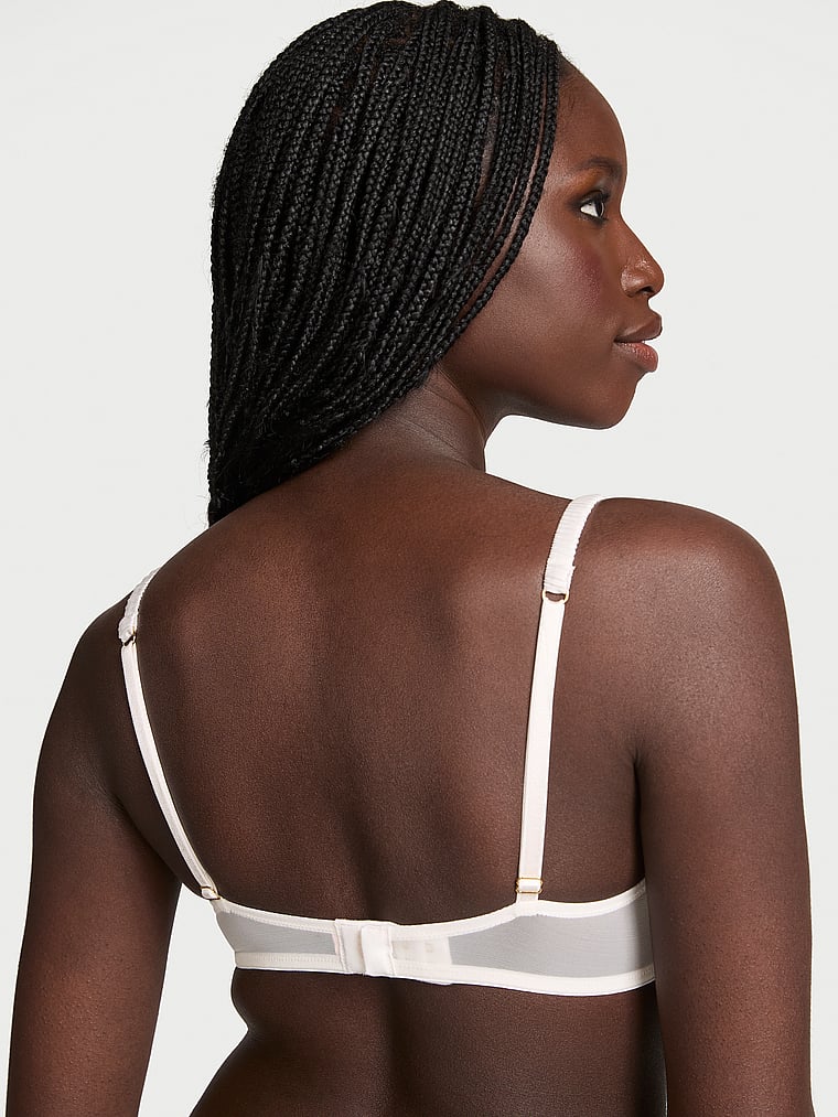 Victoria's Secret, Dream Angels Wicked Peony Embroidery Unlined Balconette Bra, White Peonies, onModelBack, 2 of 4