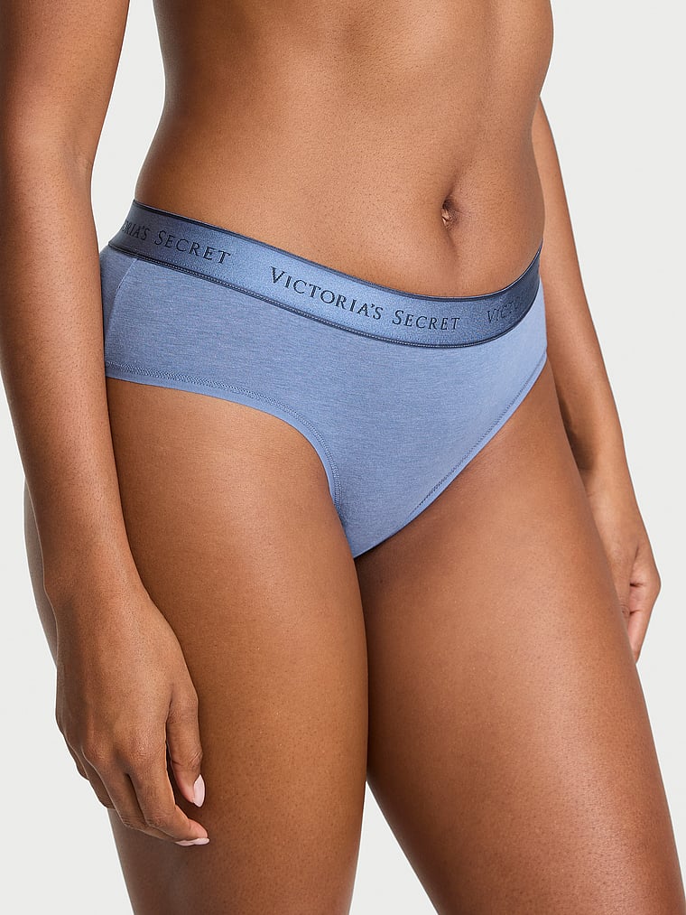 Victoria's Secret, Cotton Logo Cotton Hiphugger Panty, Moonlight Blue, onModelFront, 1 of 3 Tsheca is 5'9" or 175cm and wears Small