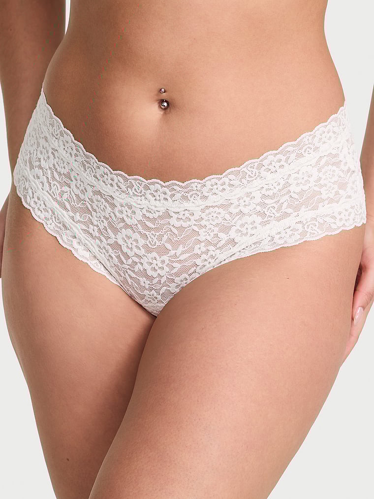 Victoria's Secret, The Lacie Lace Cheeky Panty, Coconut White, onModelFront, 1 of 4 Lorena is 5'9" or 175cm and wears Large