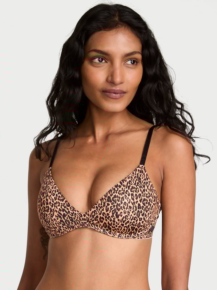 Victoria's Secret, Victoria's Secret Sexy Tee Smooth Wireless Push-Up Bra, Leopard, onModelFront, 1 of 4 Shaanti is 5'9" or 175cm and wears 32B or Small