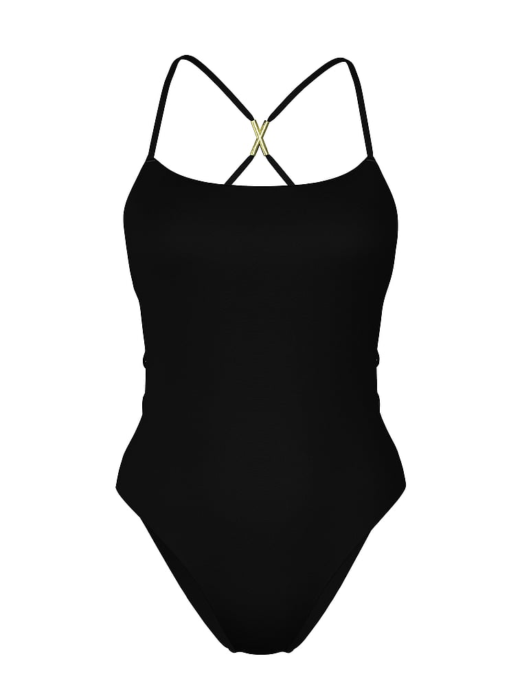 Victoria's Secret, Victoria's Secret Swim Archives Sexy Straps Scoop One-Piece Swimsuit, Black, offModelFront, 3 of 3