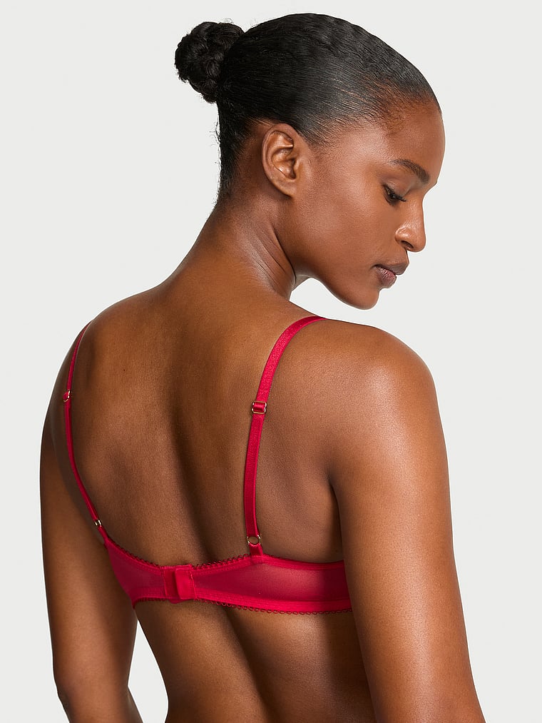 Victoria's Secret, Dream Angels Beautiful Bows Embroidery Lightly Lined Demi Bra, Beautiful Bows Red, onModelBack, 2 of 4 Tsheca is 5'9" or 175cm and wears 34B or Small