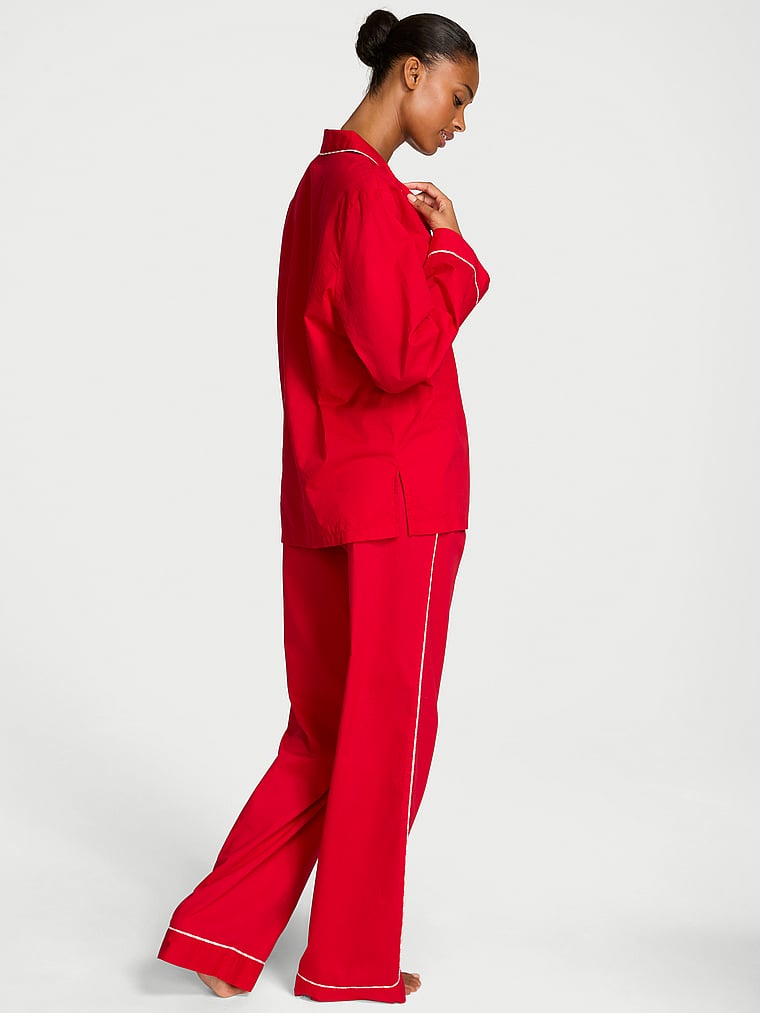 Victoria's Secret, Victoria's Secret Heritage Cotton Long Pajama Set, Lipstick, onModelBack, 2 of 3